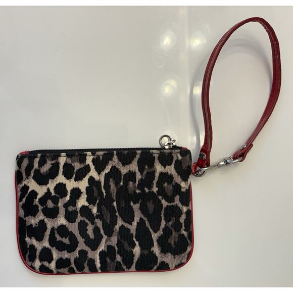 Coach Park Ocelot Small Wristlet Animal Print Leopard Black/Red Missing Charm - Picture 4 of 7